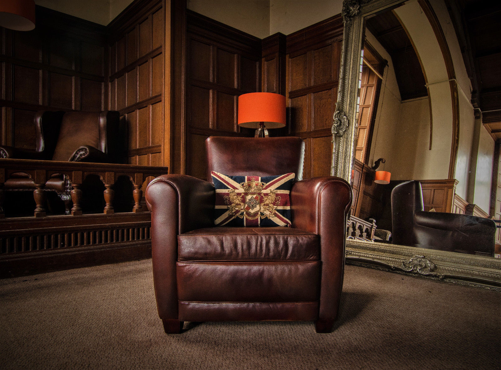 Designer Burlington Antique Distressed Brown Leather Club Armchair 2 of a Pair