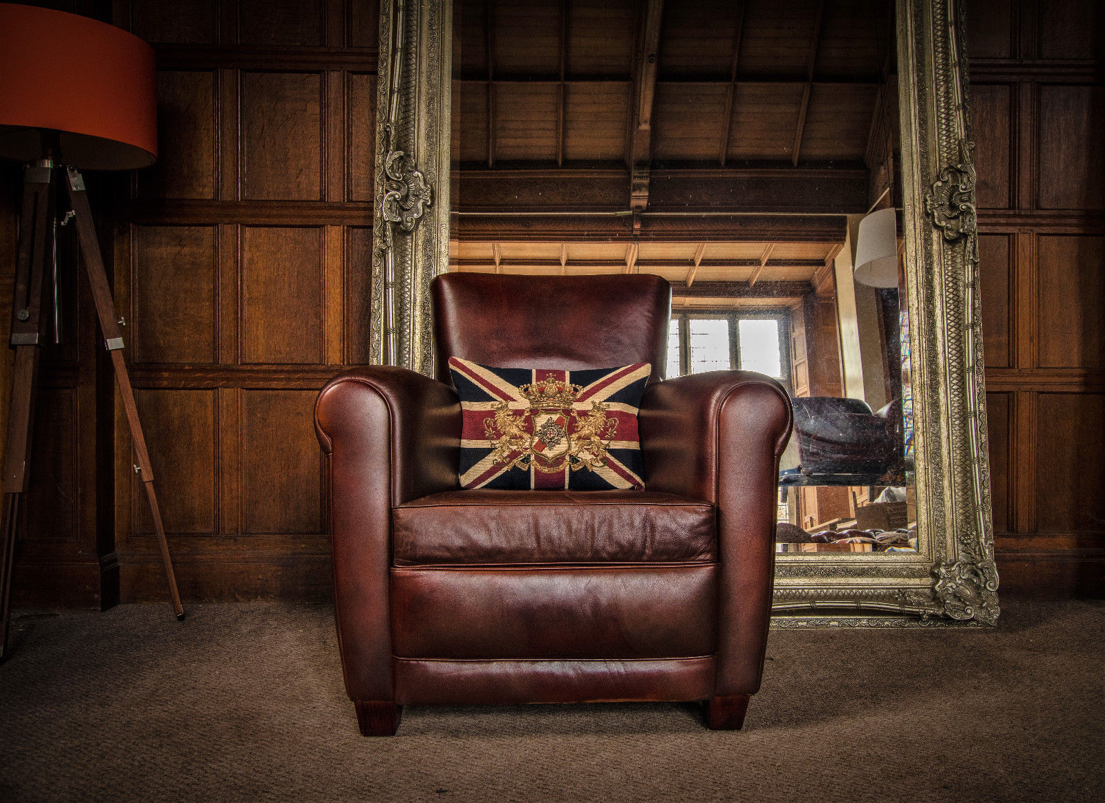 Designer Burlington Antique Distressed Brown Leather Club Armchair 1 of a Pair
