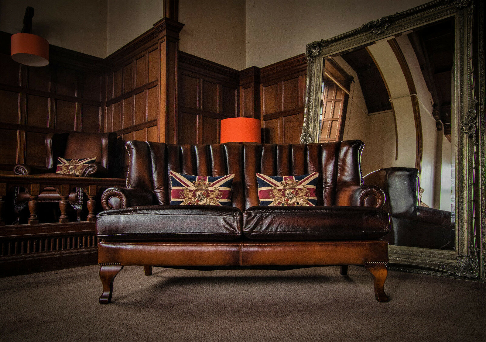 Tetrad Blake John Lewis Hand Antiqued Tobacco Brown Leather 2/3 Seater Club Sofa