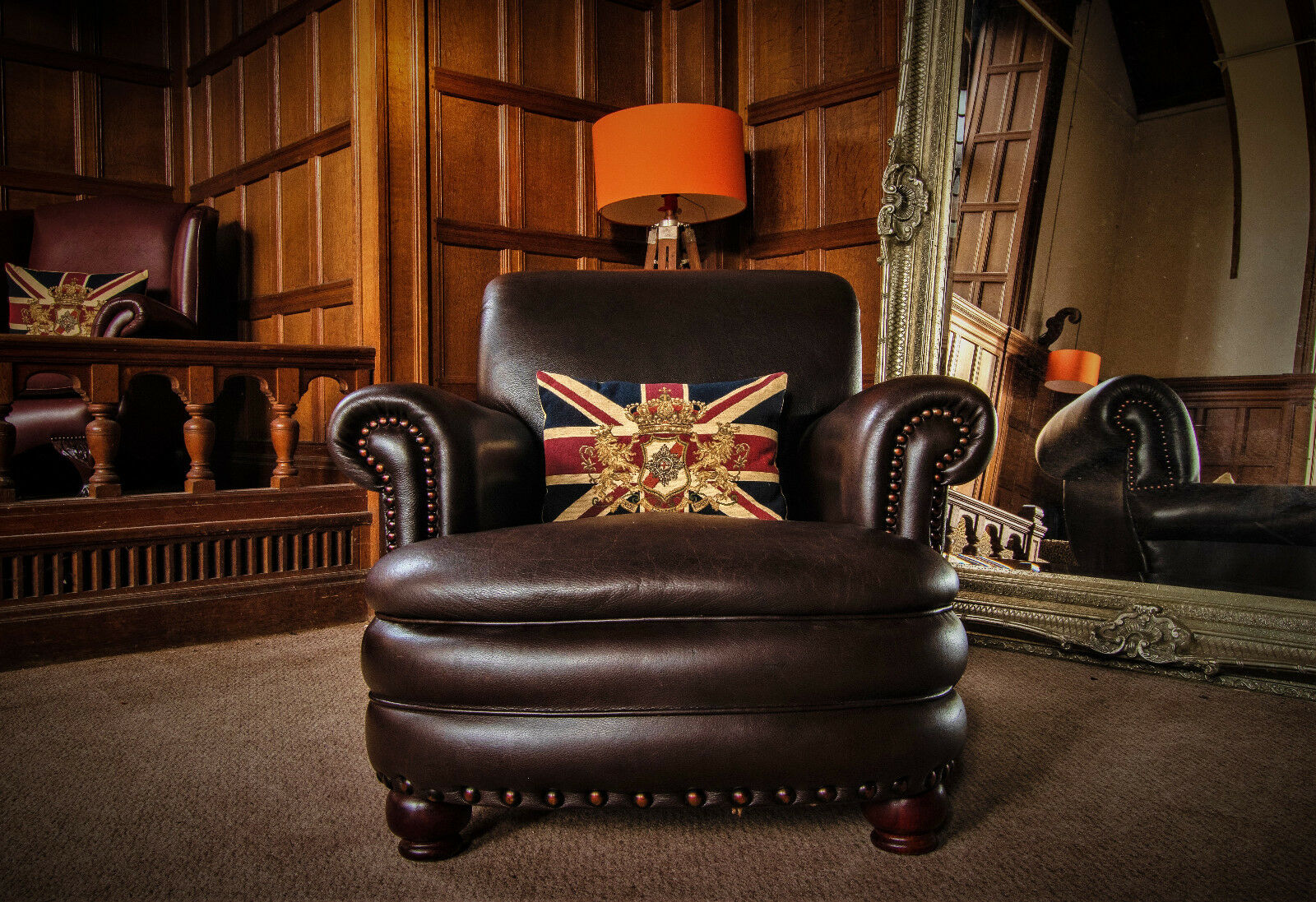 French Cigar Antique Brown Distressed Leather Chesterfield Club Chair 2 of Pair