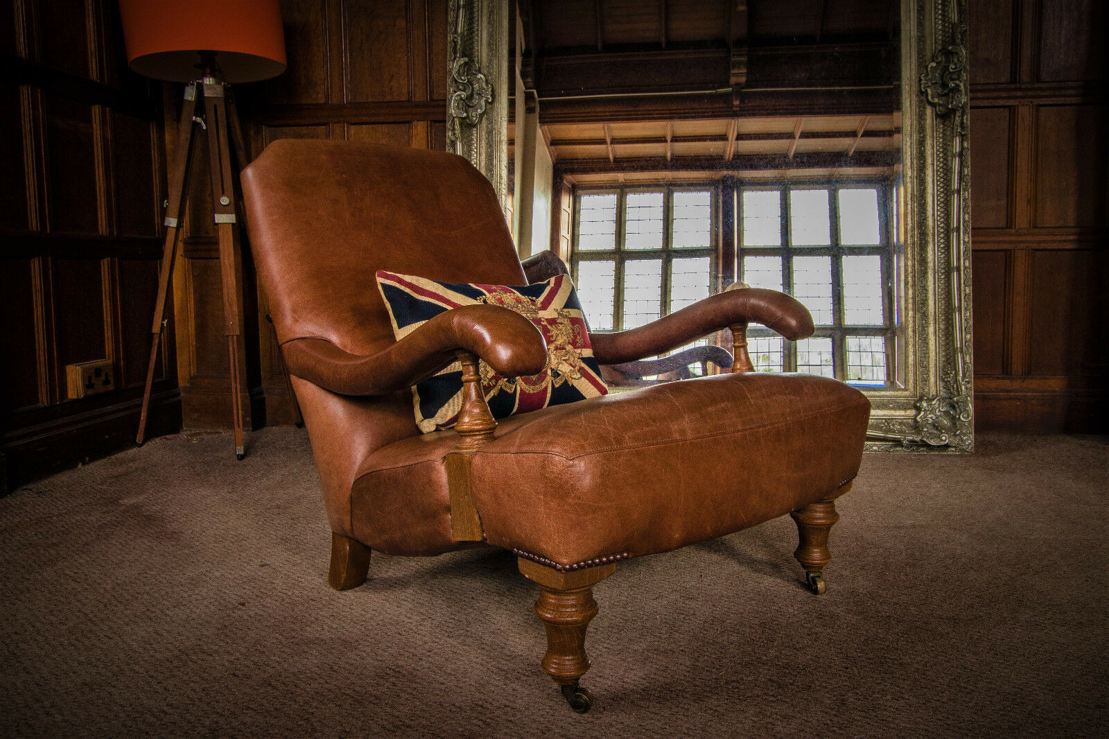 John Sankey Byron Antique Tan Brown Howard Leather Club Library Steamer Armchair