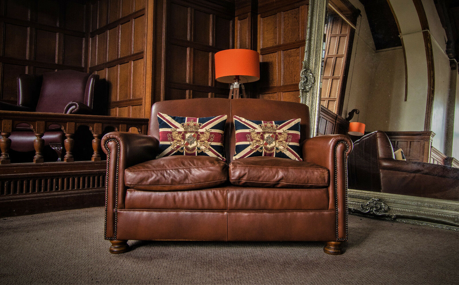 Small Tetrad Prince Tan Brown Hand Dyed Leather 2 Seater Chesterfield Club Sofa