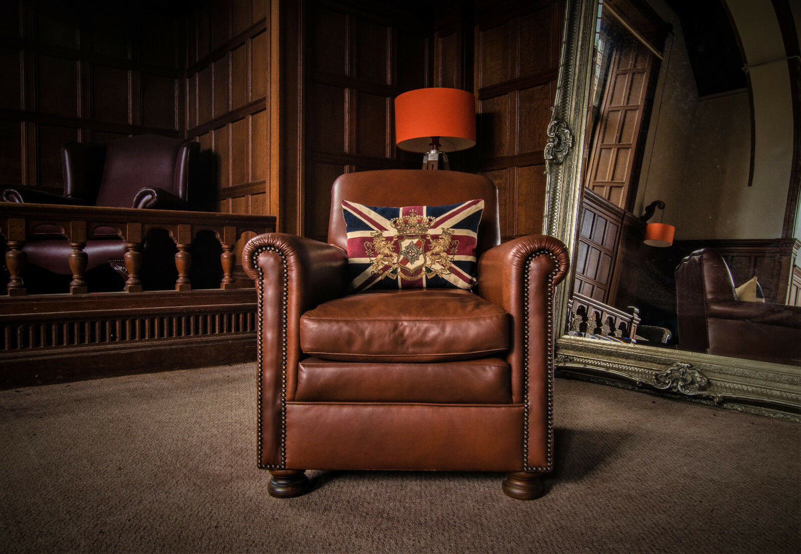 Tetrad Prince Antique Tan Brown Leather Chesterfield Club Armchair 1 of a Pair