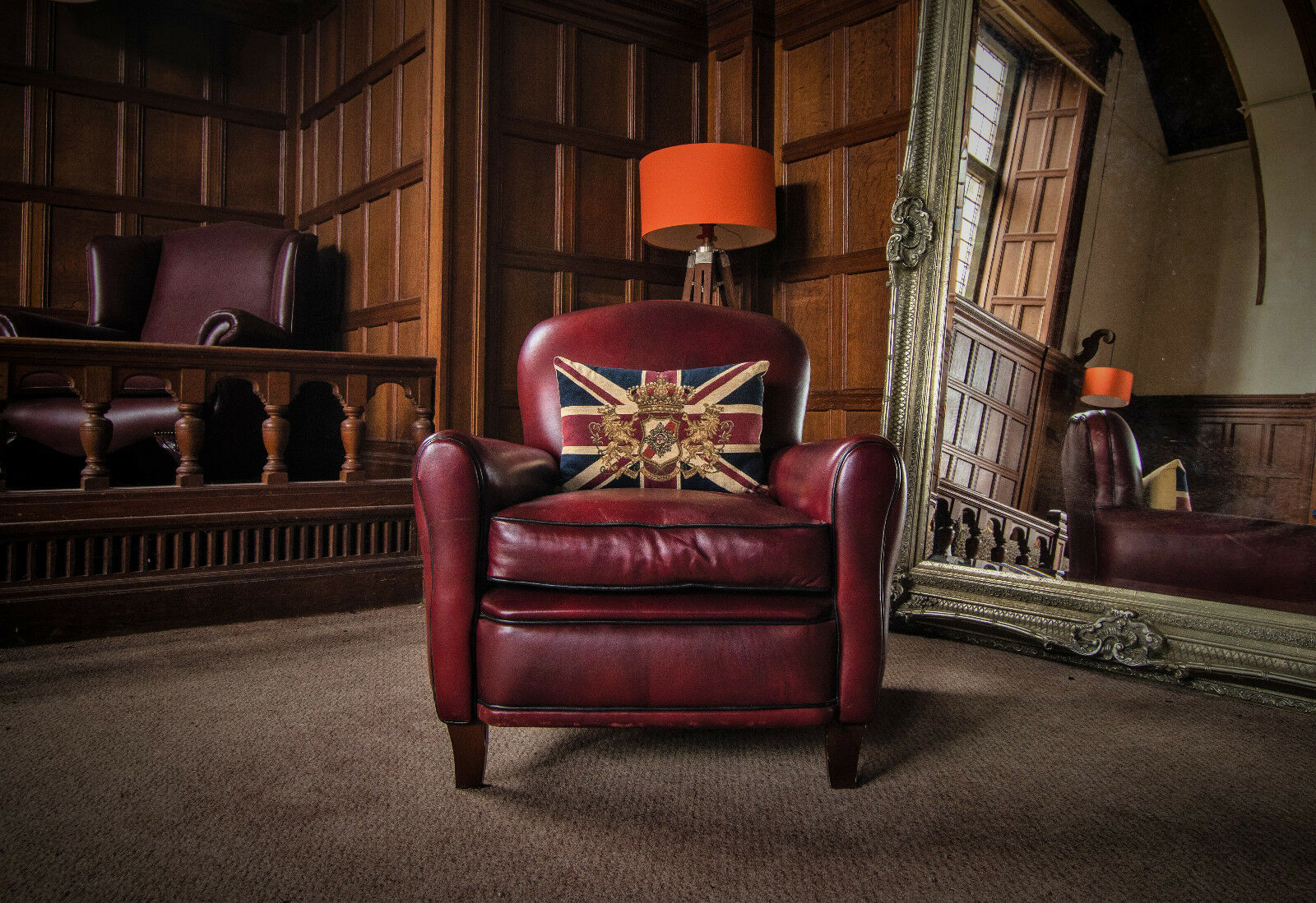 French Antique Chestnut Leather Old Boot Chesterfield Club Armchair 2 of a Pair