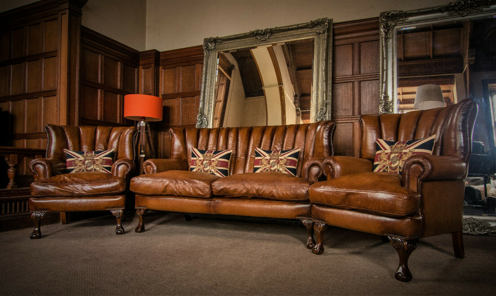 Tetrad Blake John Lewis Tan Brown Leather Suite 2/3 Seater Sofa & Pair of Chairs