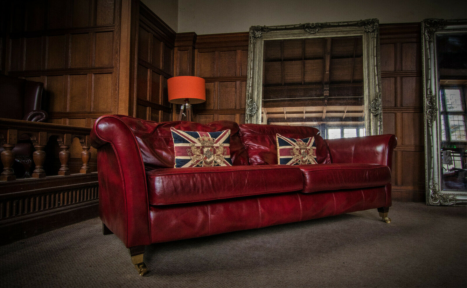 Victorian Style Brandy Tan Red Antique Leather Chesterfield 3/4 Seater Club Sofa