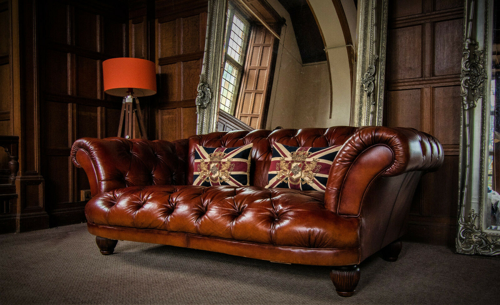 Tetrad Oskar Chestnut Tan Brown Leather Chesterfield 2/3 Seater Club Sofa