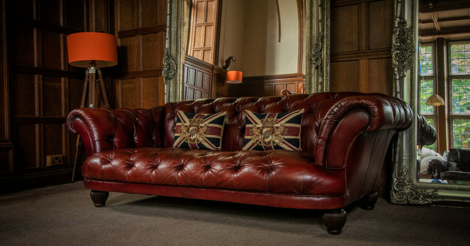 Large Tetrad Grand Oskar Oxblood Red Leather Chesterfield 3/4 Seater Club Sofa