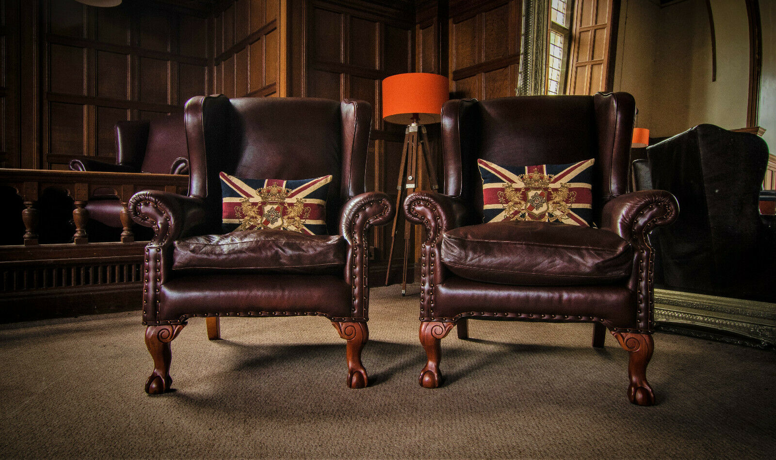 Pair of Tetrad Compton John Lewis Brown Leather Chesterfield Library Armchairs
