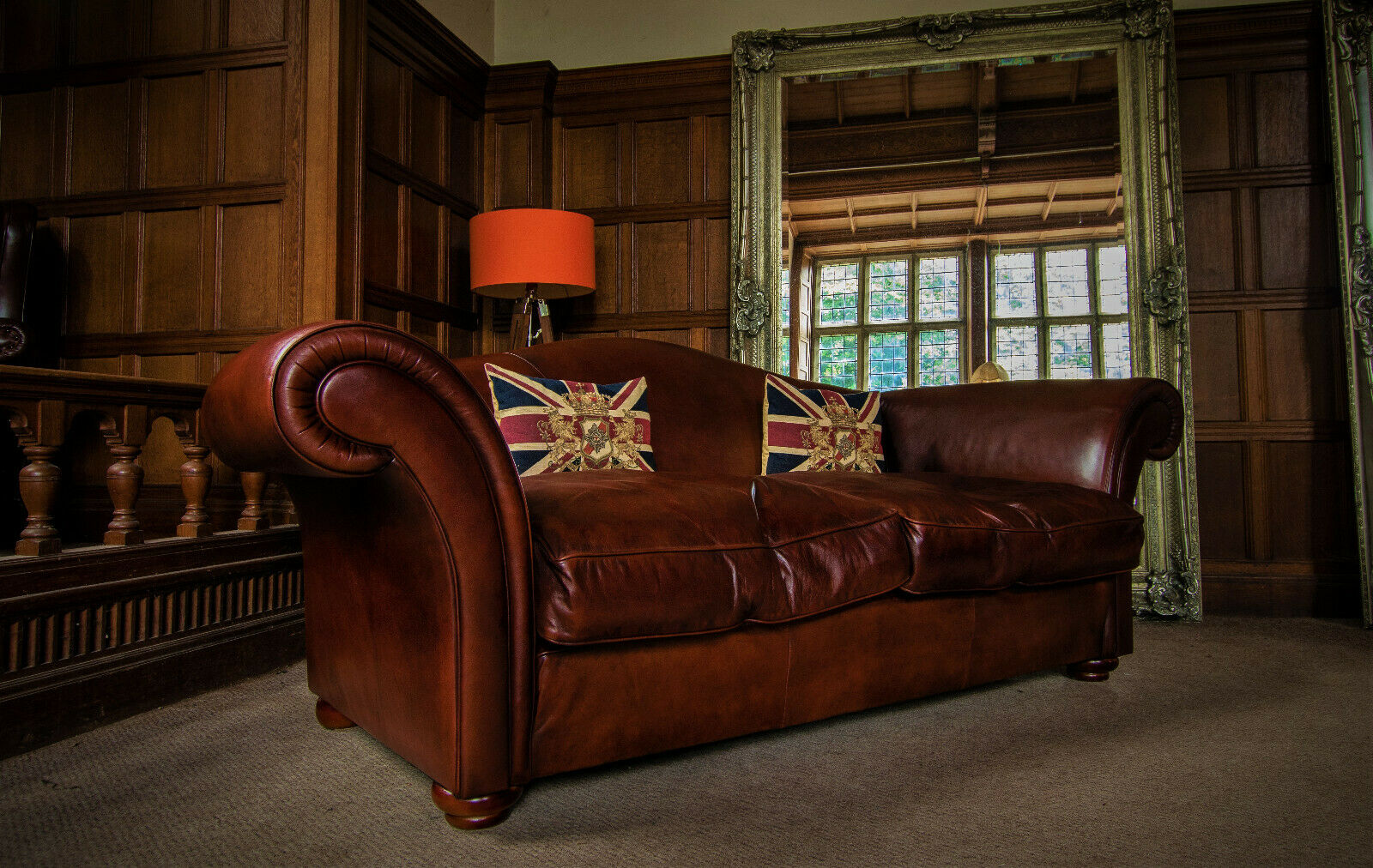 Large Tetrad Zanzibar Grand Hand Dyed Antique Conker Brown Leather 3 Seater Sofa