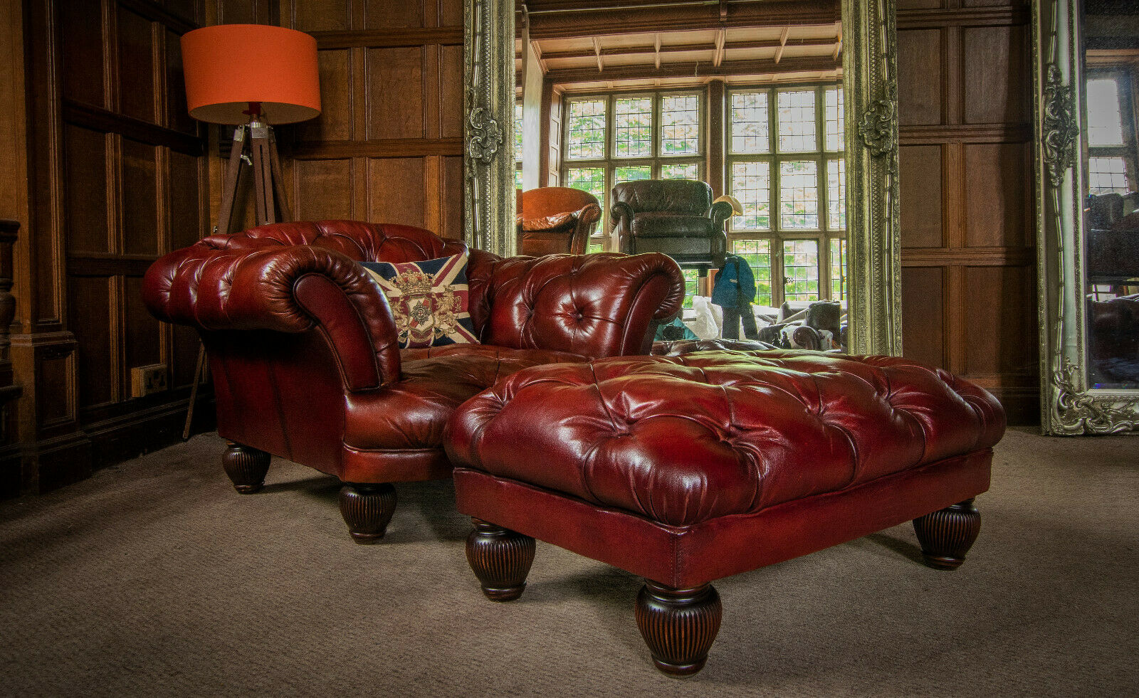 Tetrad Oskar Grand Tour Oxblood Red Leather Chesterfield Club Chair & Footstool