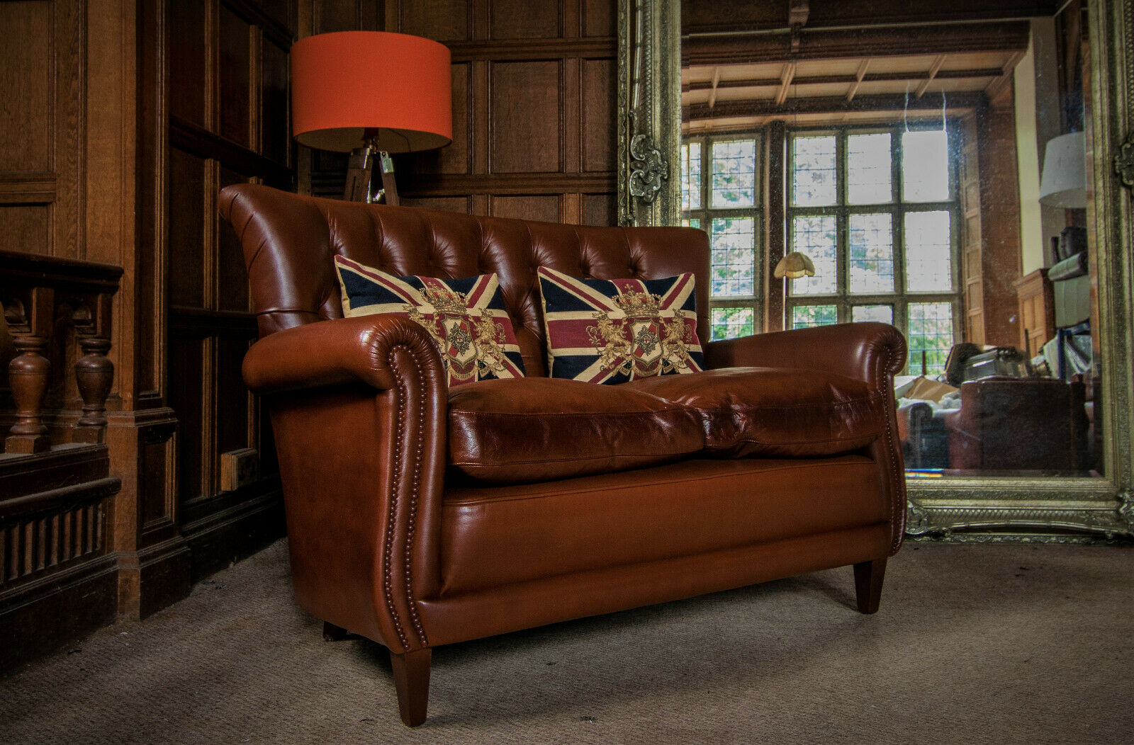 Small Tetrad Coleridge Chestnut Tan Brown Chesterfield Leather 2 Seater Sofa