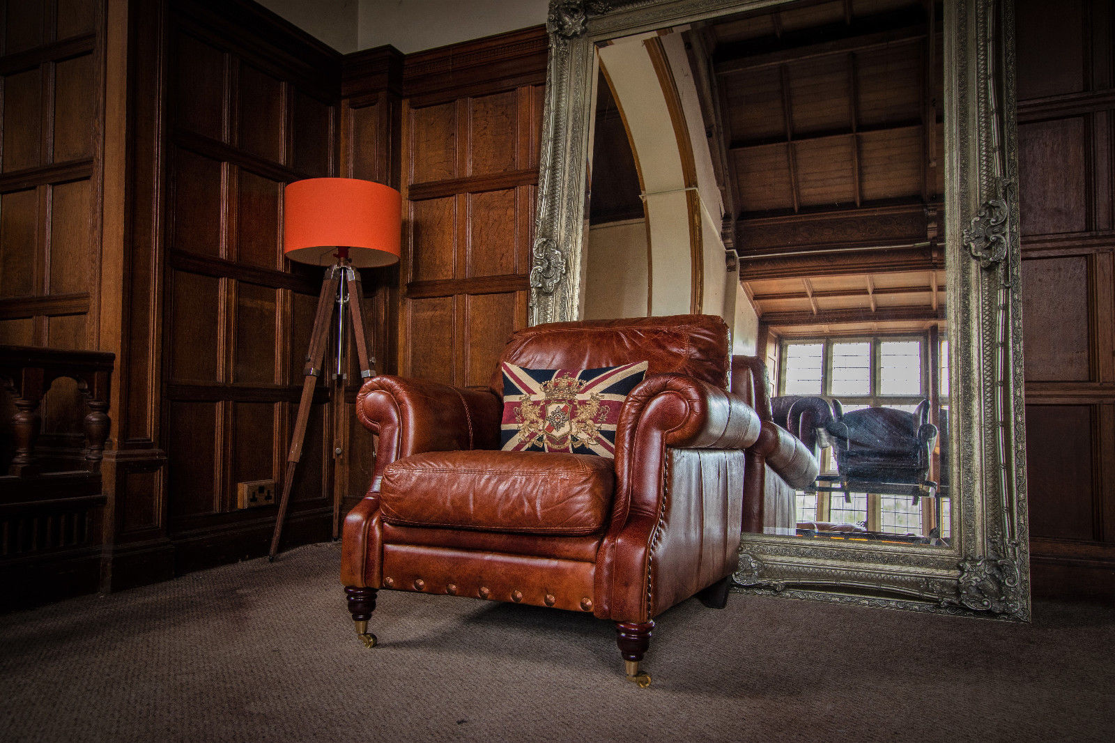 Pair of Victorian Style Chestnut Tan Brown Leather Chesterfield Club Armchairs