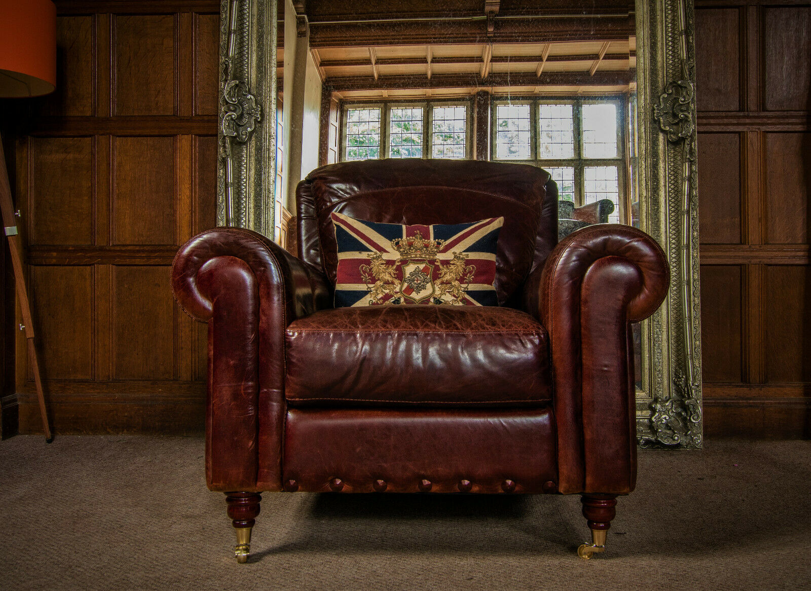 Victorian Style Conker Antique Brown Stud Leather Chesterfield Club Armchair
