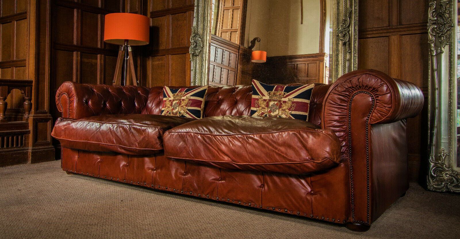 Tetrad Grand Blenheim Antique Chestnut Leather Chesterfield 4 Seater Club Sofa