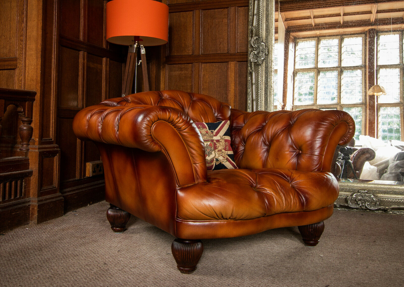 Pair of Tetrad Oskar Grand Tour Light Tan Leather Chesterfield Club Armchairs