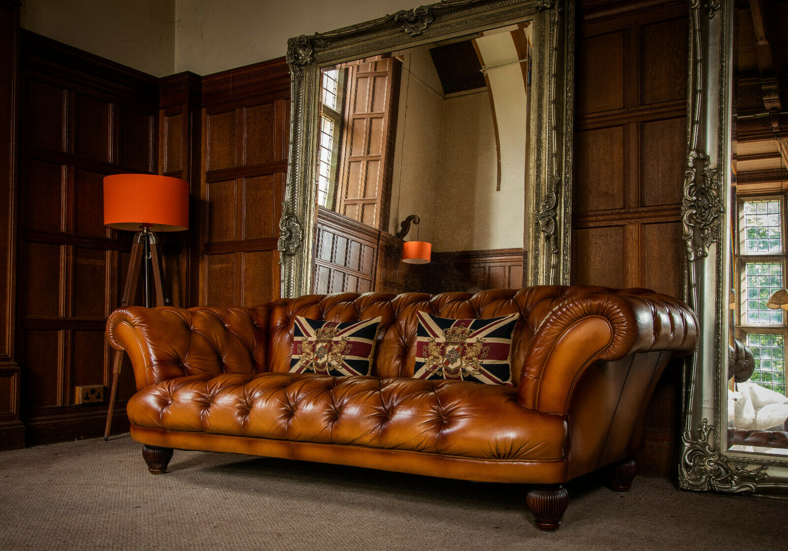 Pair of Grand Tetrad Oskar Light Tan Leather Chesterfield 3/4 Seater Club Sofas