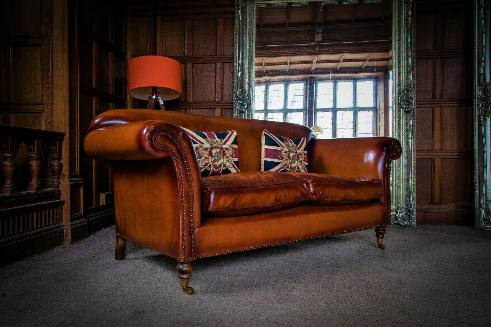 Chairs of Bath Ibsen Antique Tan Brown Leather 2/3 Seater Victorian Style Sofa