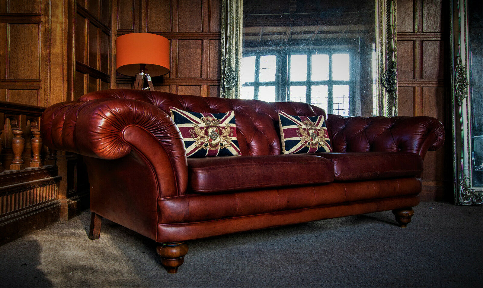 Tetrad Grand Ribchester Distressed Tan Brown Leather Chesterfield 3/4 Seat Sofa