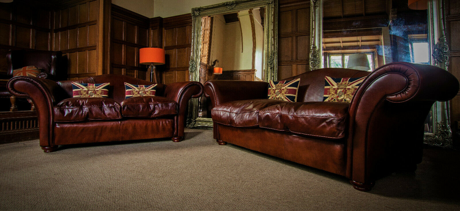 Pair of Tetrad Grand Zanzibar Cigar Brown Leather Chesterfield 3/4 Seater Sofas