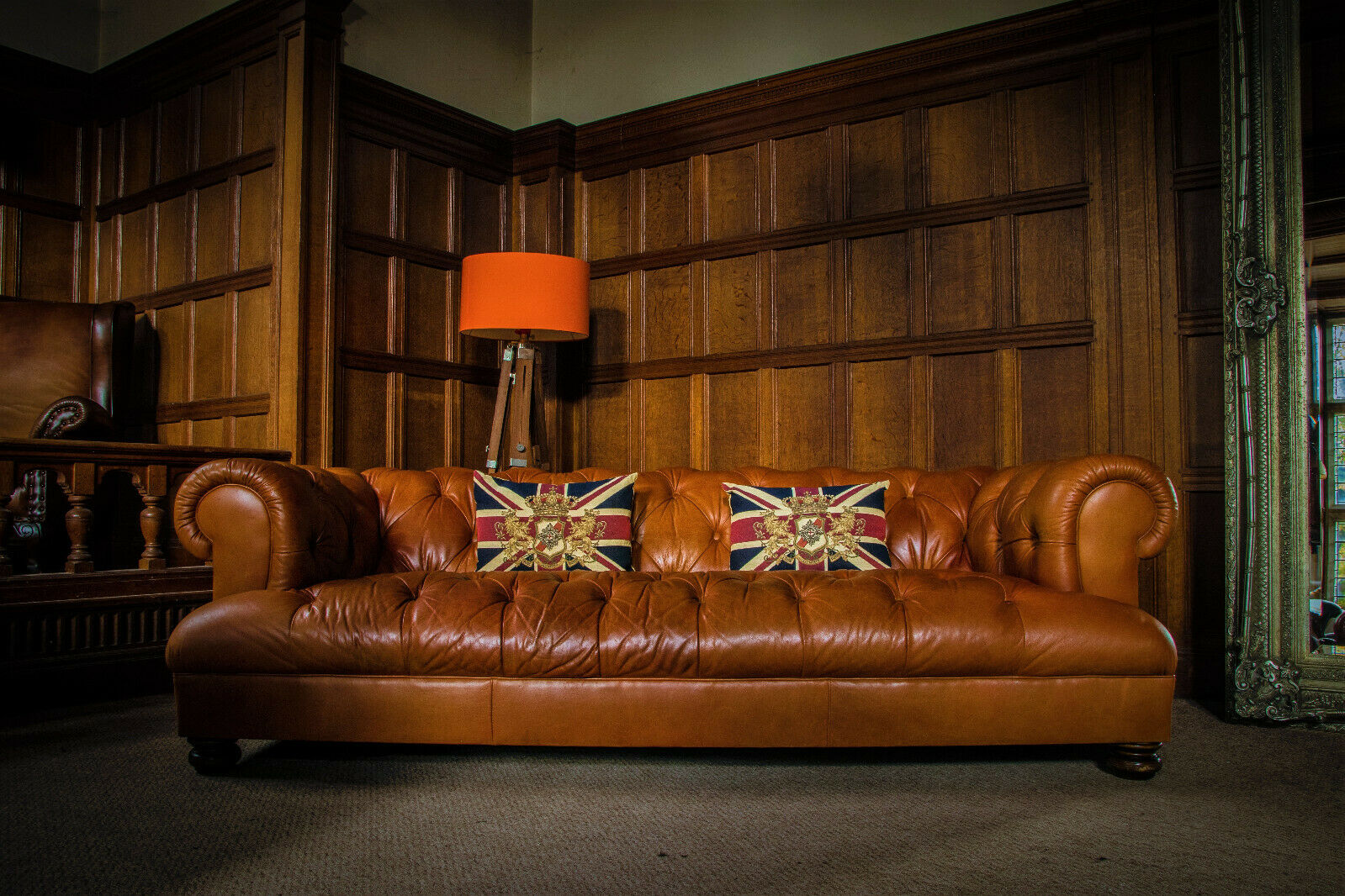 John Lewis Tetrad Drummond Tan Grand Leather Chesterfield 3/4 Seater Club Sofa