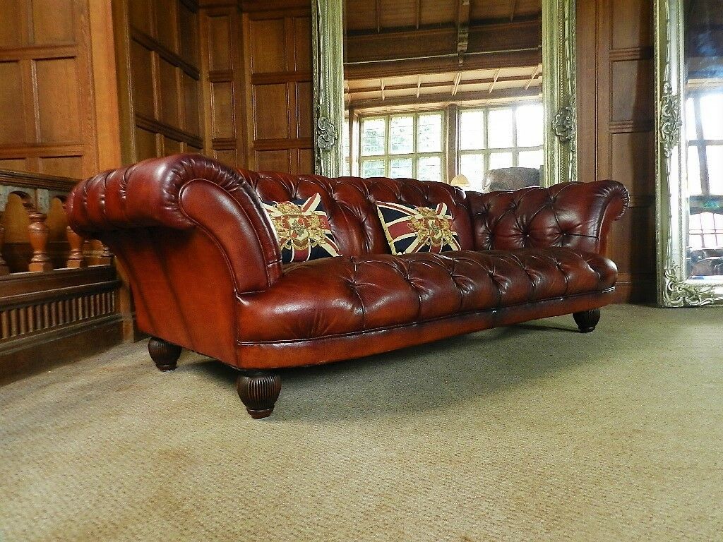 Tetrad Grand Tour Oskar Antique Brown Leather Chesterfield 3/4 Seater Club Sofa