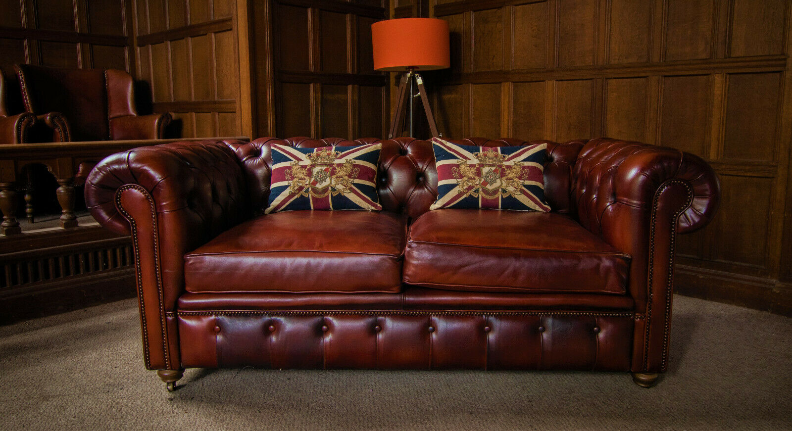 Old Boot Victorian Judge Antique Chestnut Leather Chesterfield 2/3 Seater Sofa