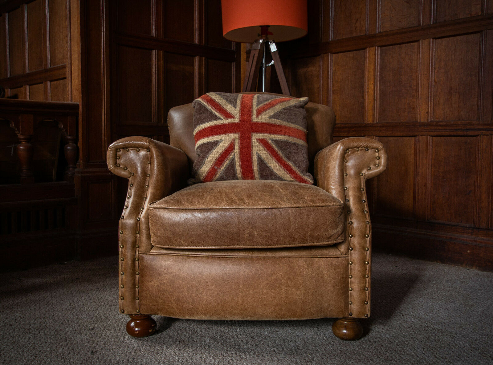 Antique Style French Art Deco Old Boot Vintage Tan Brown Leather Eva Club Chair