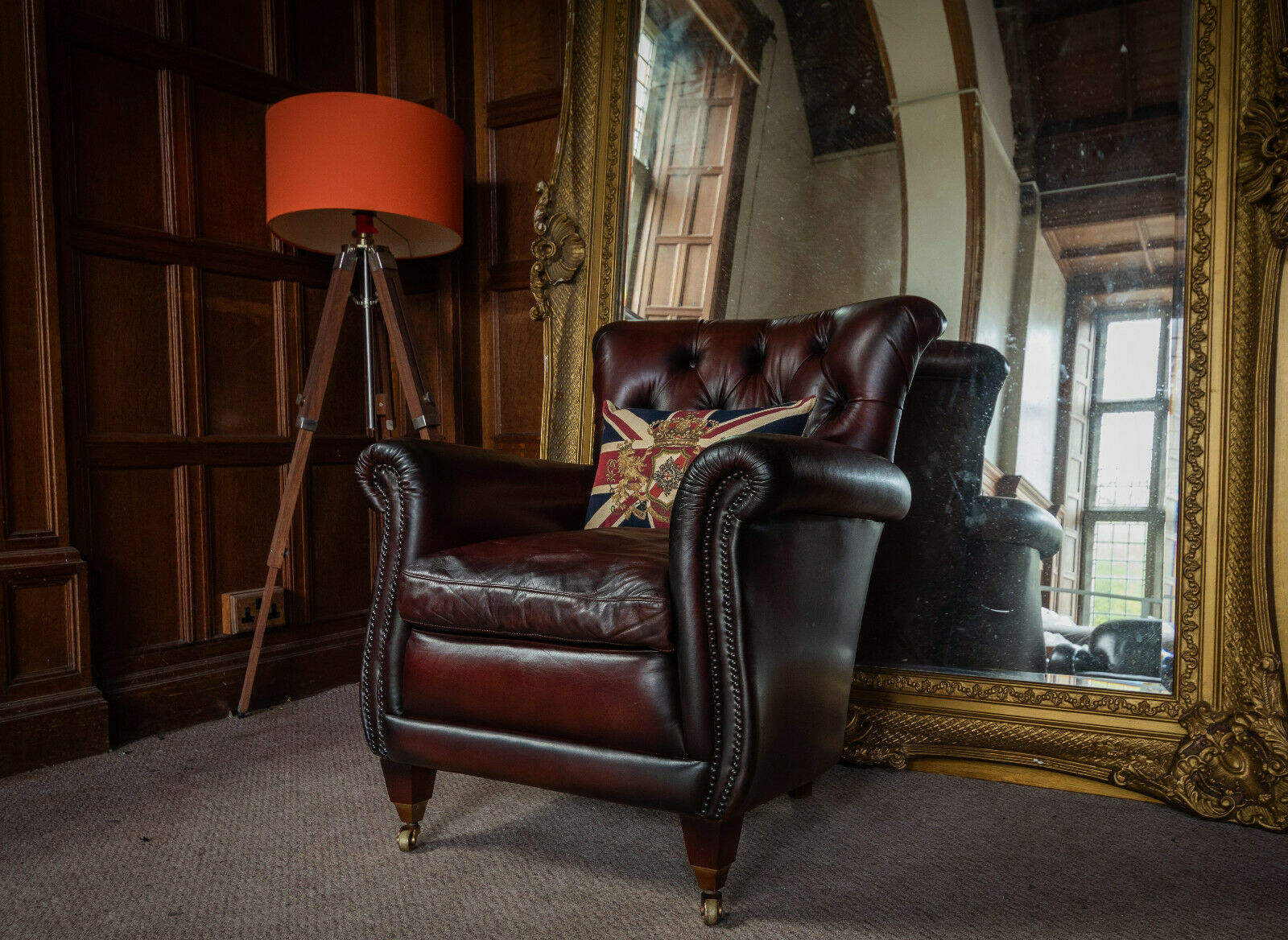 Tetrad Coleridge Hand Antique Brown Leather Chesterfield Club Library Armchair