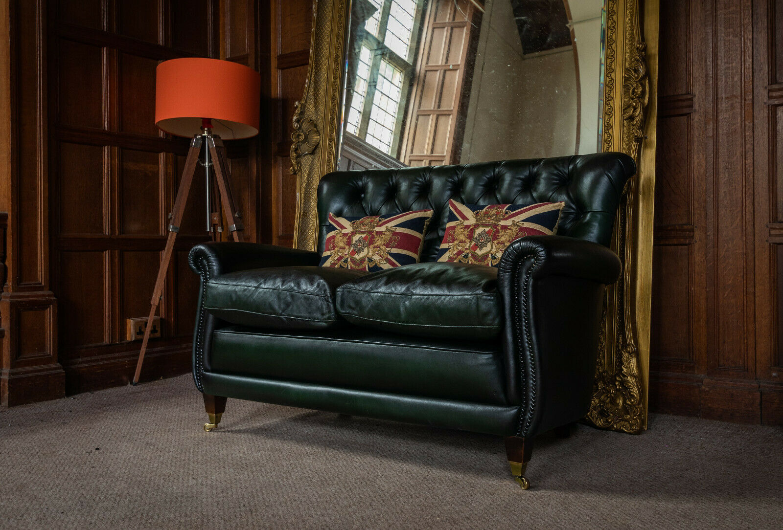 Small Tetrad Coleridge Antique Green Leather Chesterfield 2 Seater Club Sofa