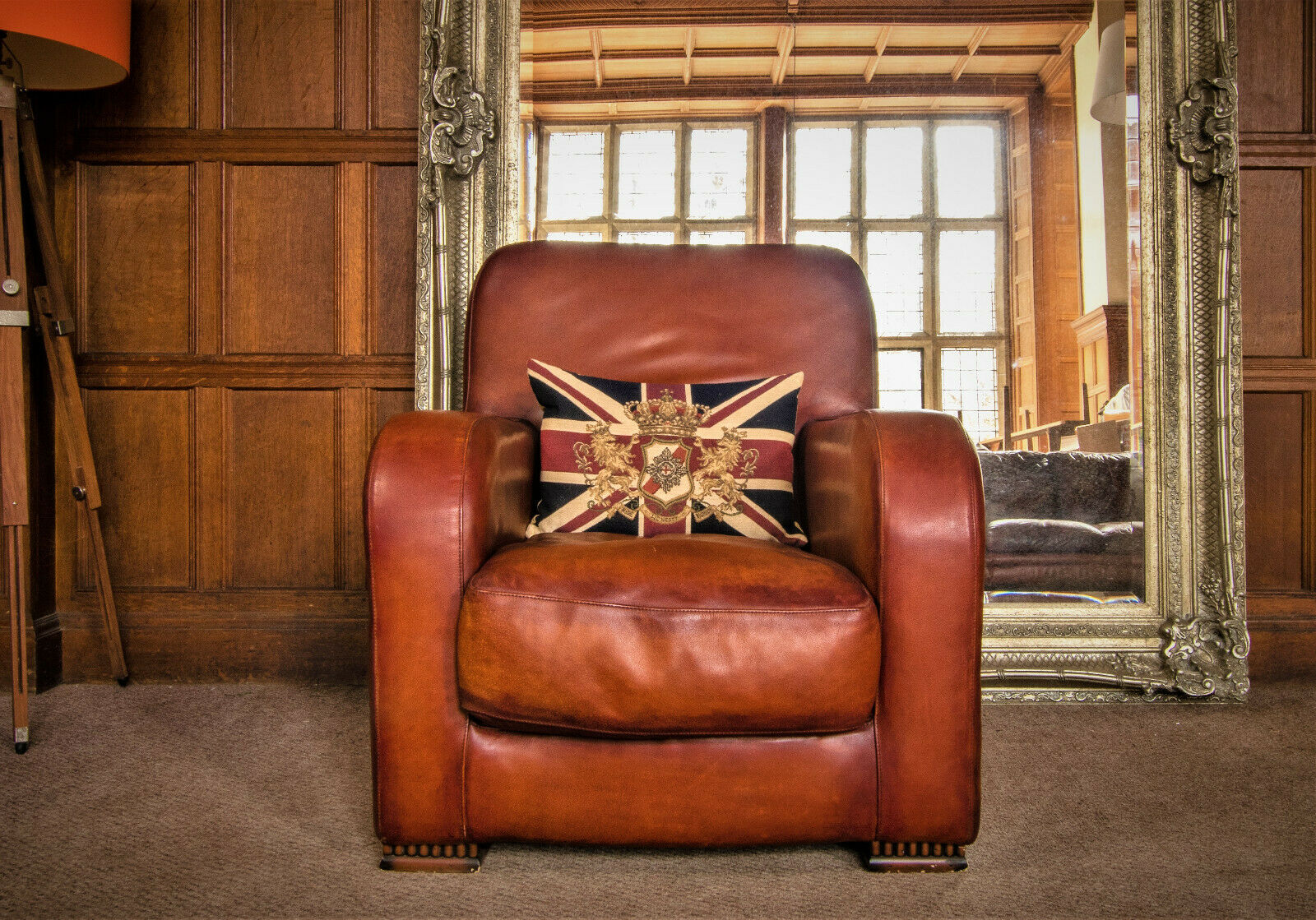 Tetrad Totnes Eco Antique Tan Leather Club Art Deco Style Library Armchair
