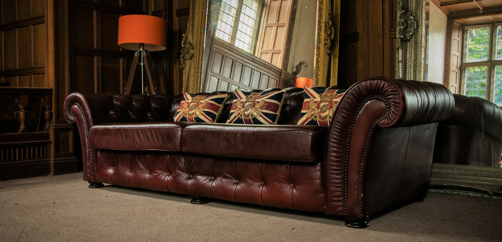 Tetrad Grand Blenheim Antique Russet Leather Chesterfield 3/4 Seater Club Sofa