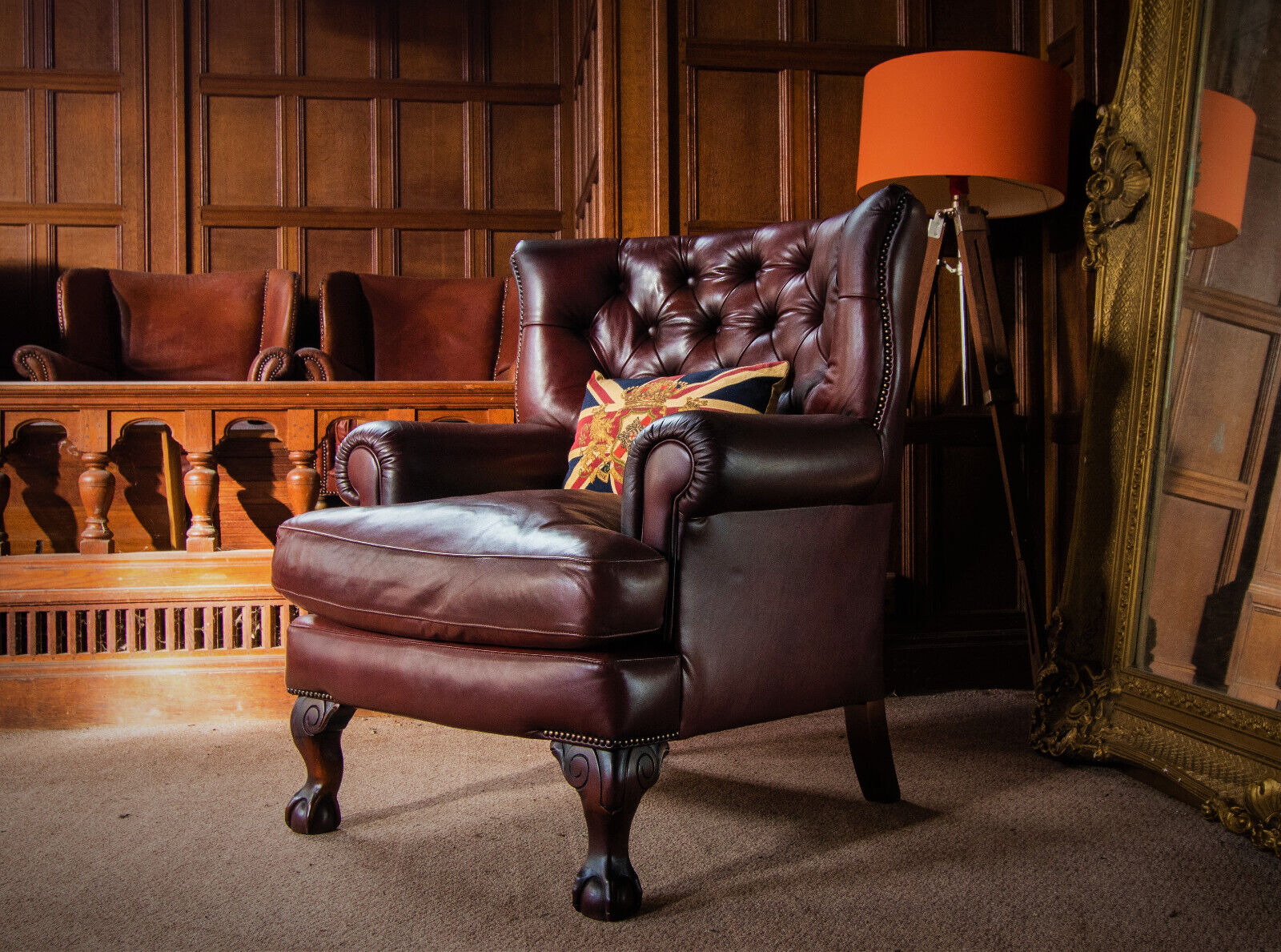 Tetrad Blake Campion Wingback Antique Chestnut Brown Leather Chesterfield Chair