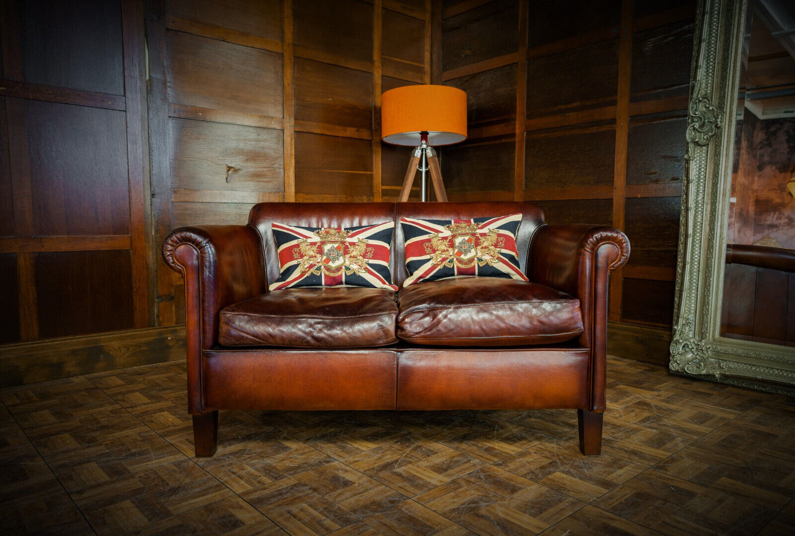 Tetrad John Lewis Camford Antiqued Tan Brown Leather Petit Small 2 Seater Sofa