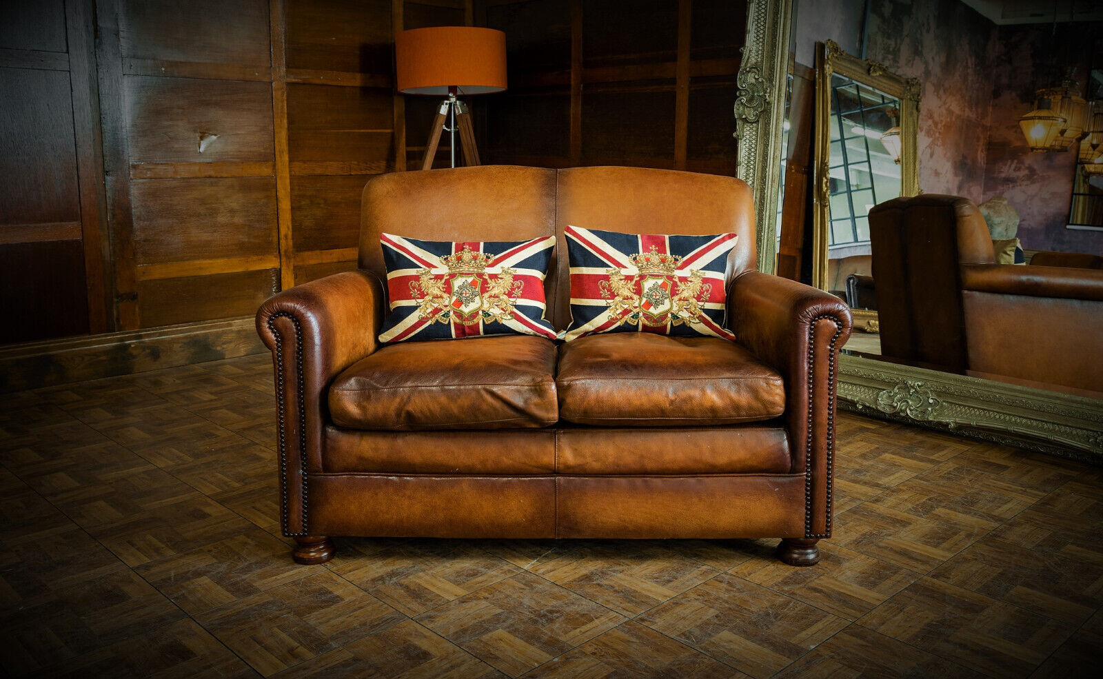 Tetrad Prince Antiqued Tan Brown Leather Chesterfield 2 Seater Sofa 2 of a Pair