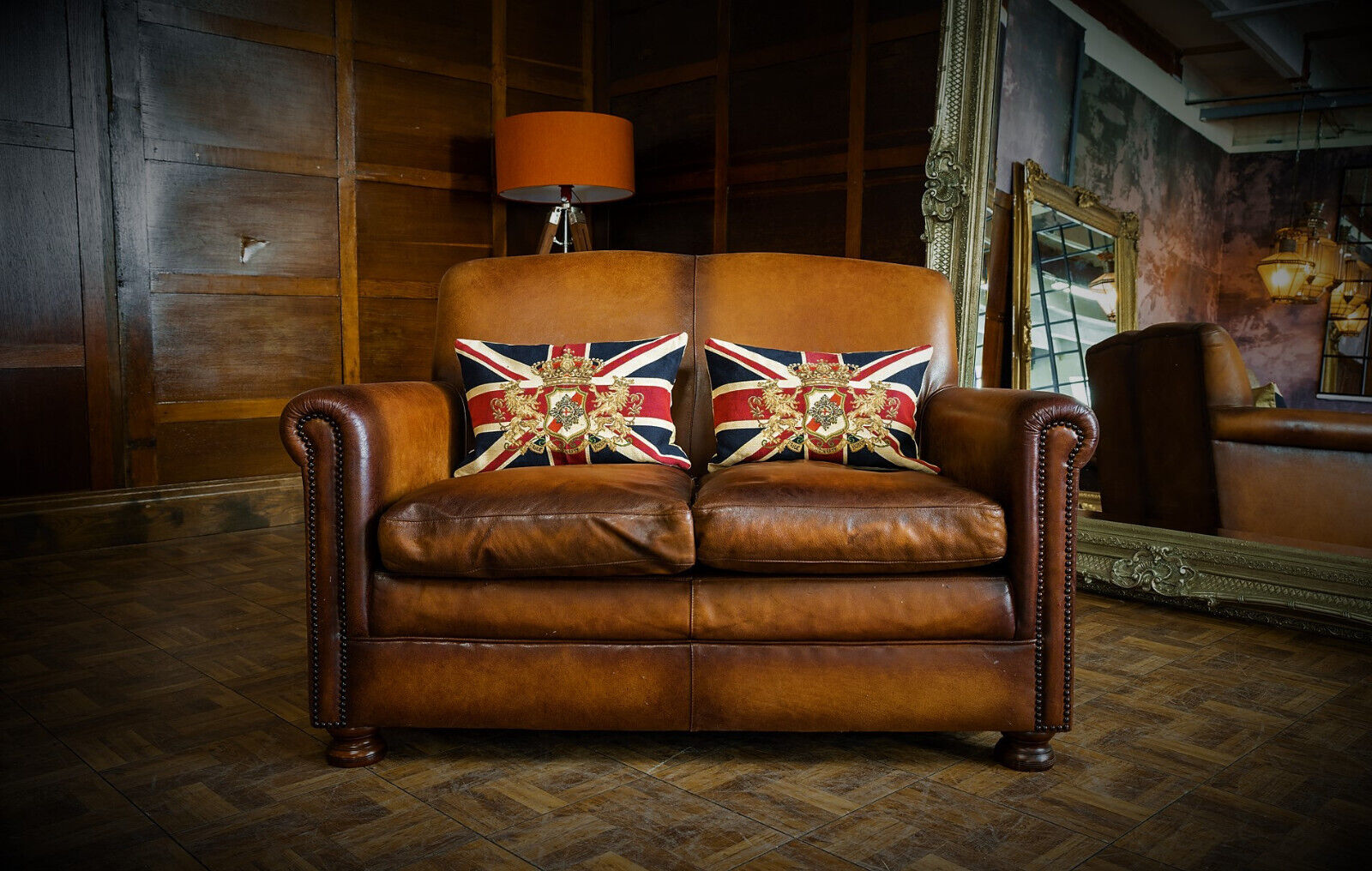 Tetrad Prince Antiqued Tan Brown Leather Chesterfield 2 Seater Sofa 1 of a Pair