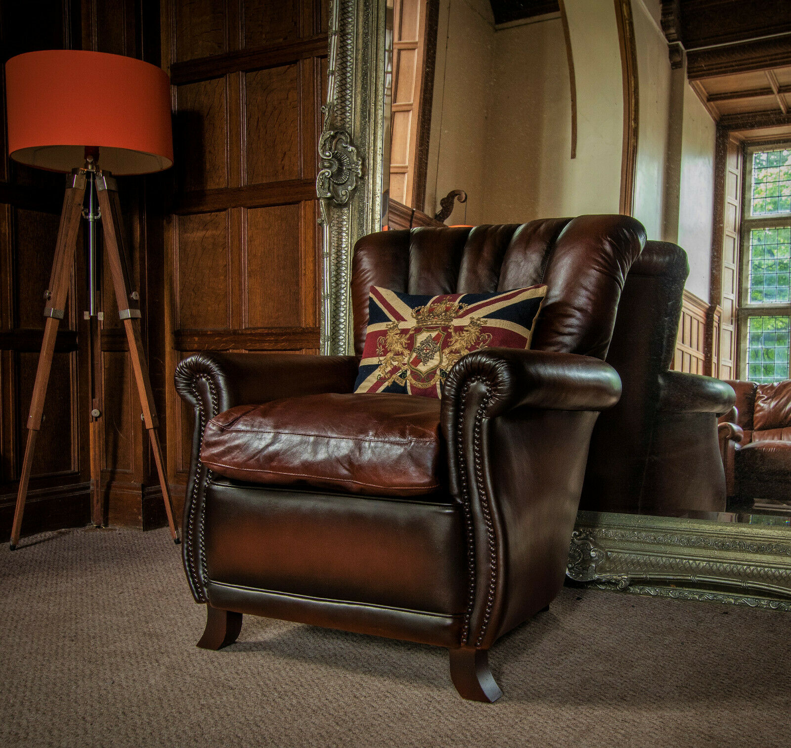 Pair of Tetrad Ella John Lewis Antique Cigar Brown Leather Chesterfield Chairs