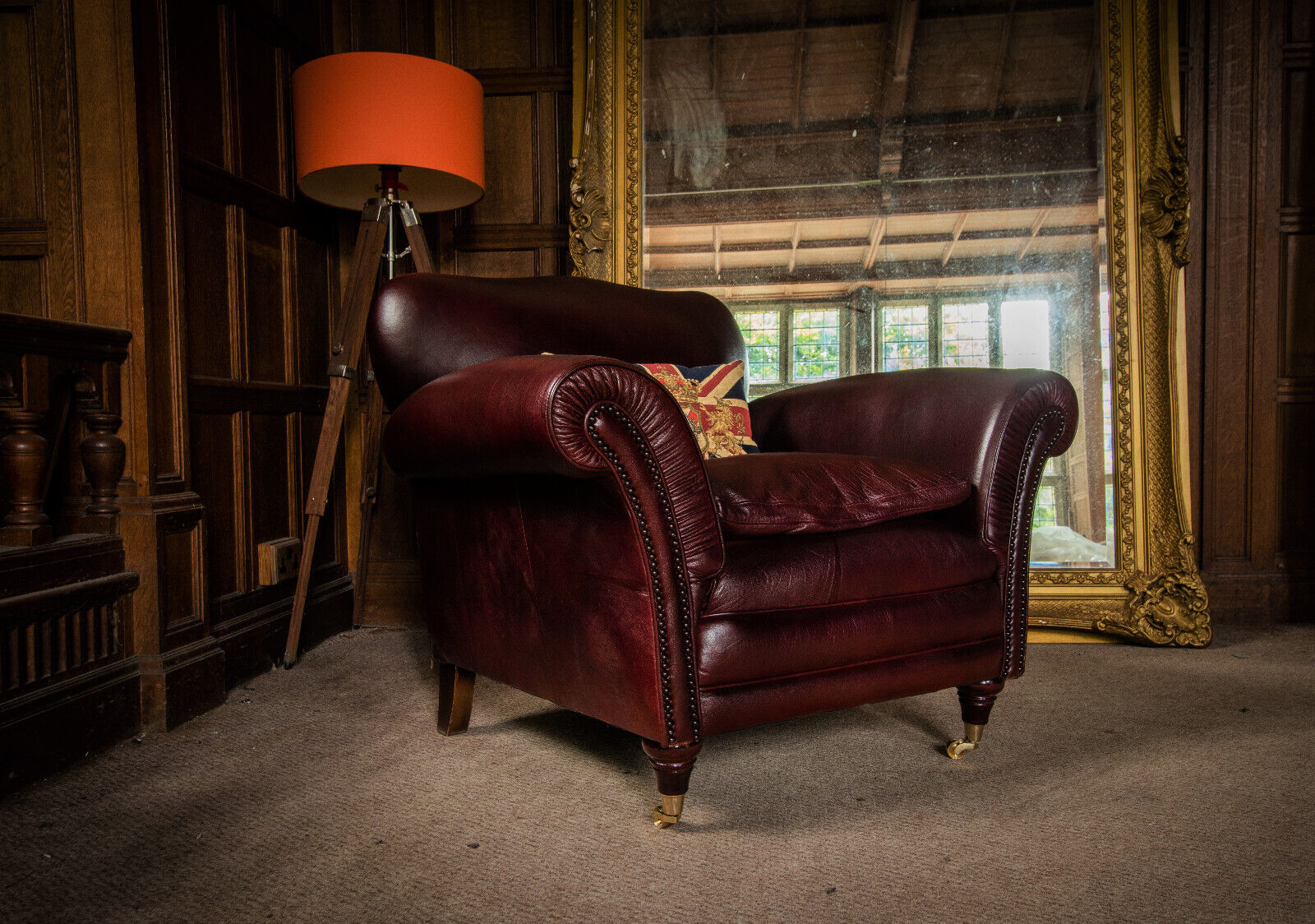 Tetrad Blenheim Antique Chestnut Tan Leather Chesterfield Club Chair One of Pair