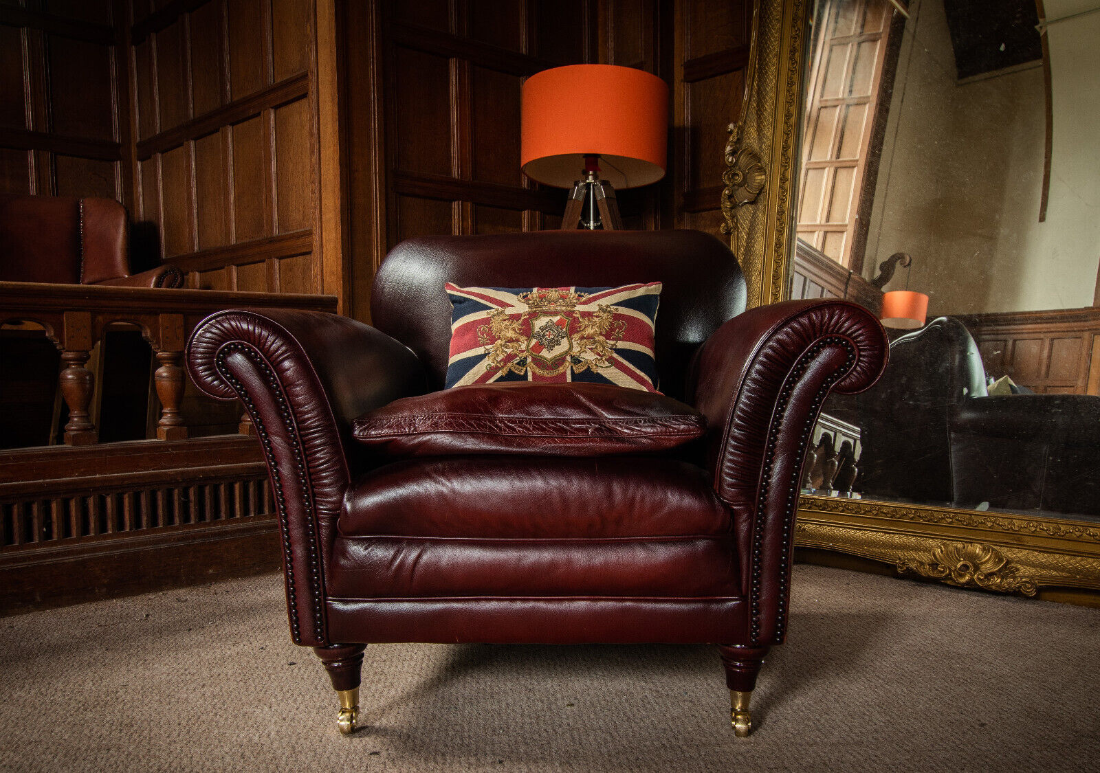 Tetrad Blenheim Antique Chestnut Tan Leather Chesterfield Club Chair Two of Pair