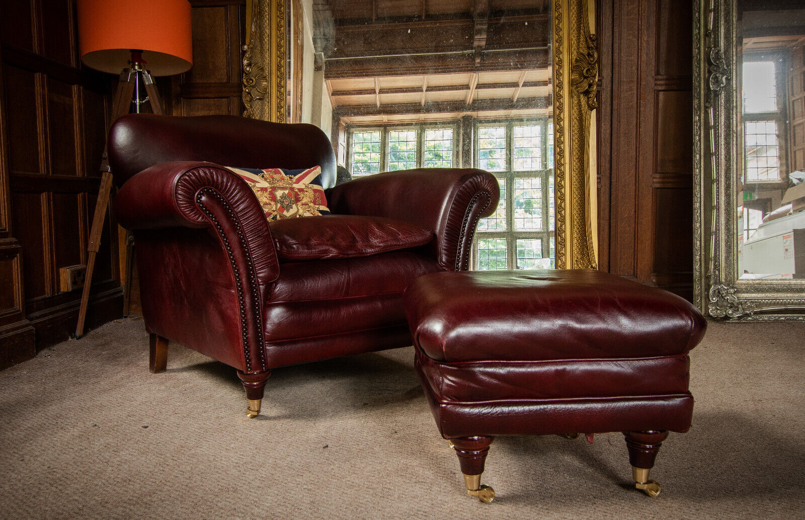 Tetrad Blenheim Chestnut Tan Leather Chesterfiled Club Armchair & Footstool