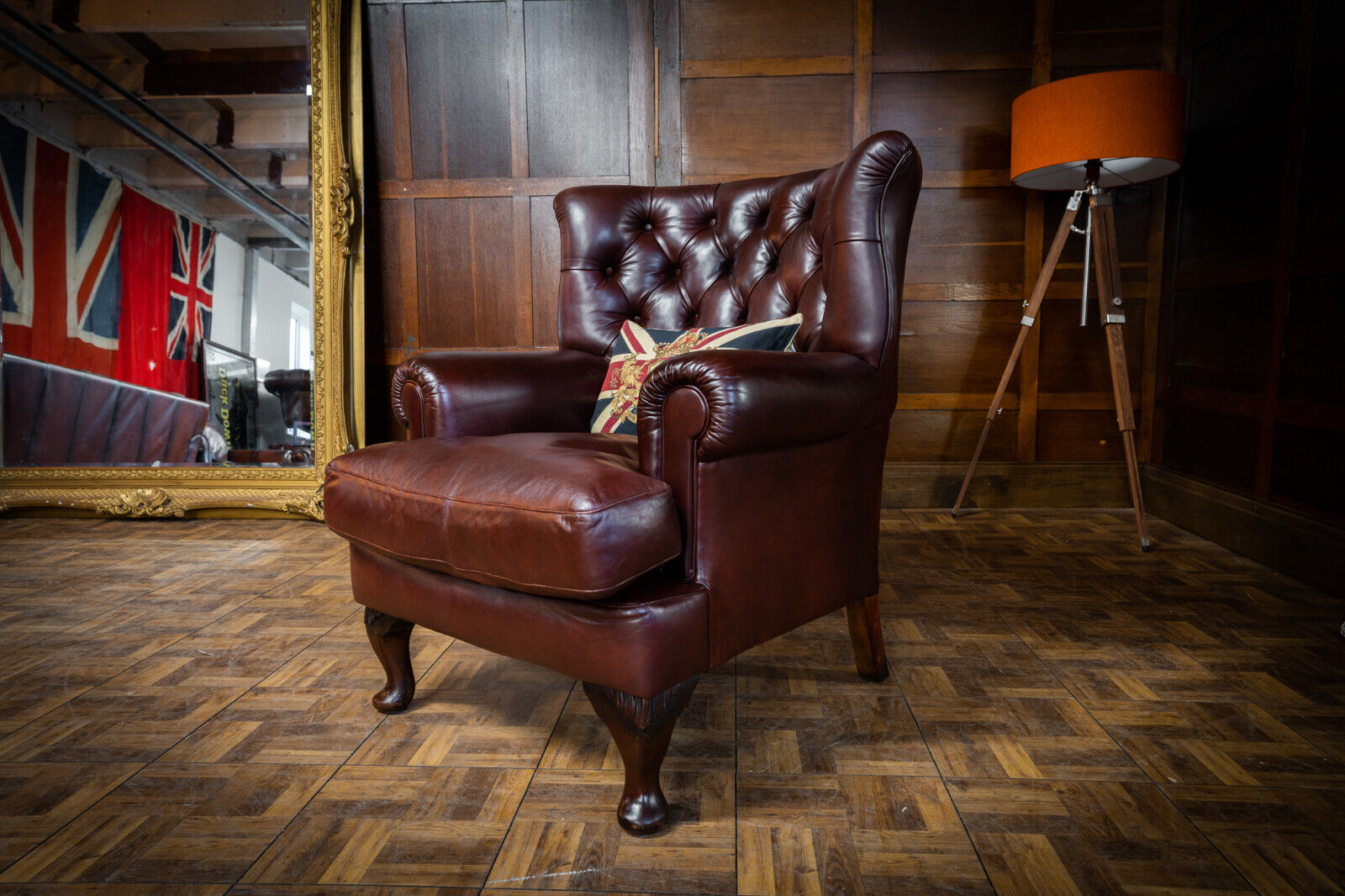 Tetrad Blake Campion Wingback Antique Chestnut Brown Leather Chesterfield Chair