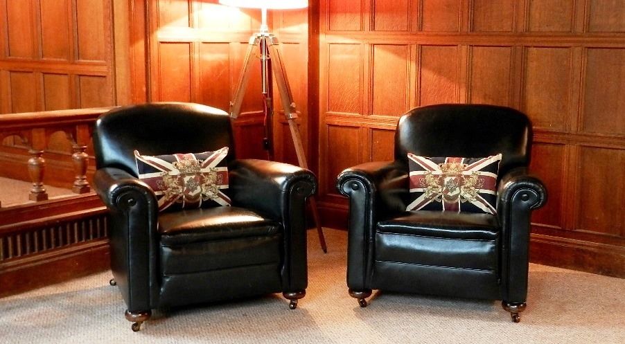 Gentleman's Green Leather Antique Library Chairs