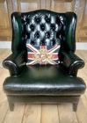 Pair of Tetrad Faded Glory Antique Green Leather Chesterfield Library Armchairs