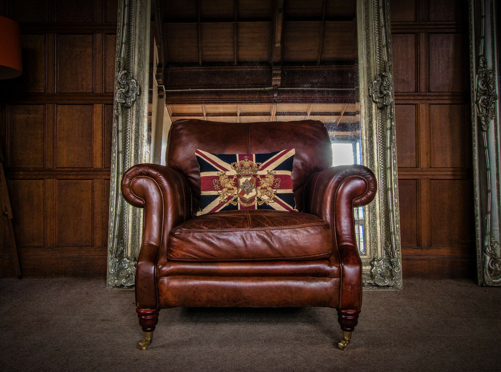 Victorian Style Chestnut Tan Brown Leather Chesterfield Club Armchair 1 of Pair