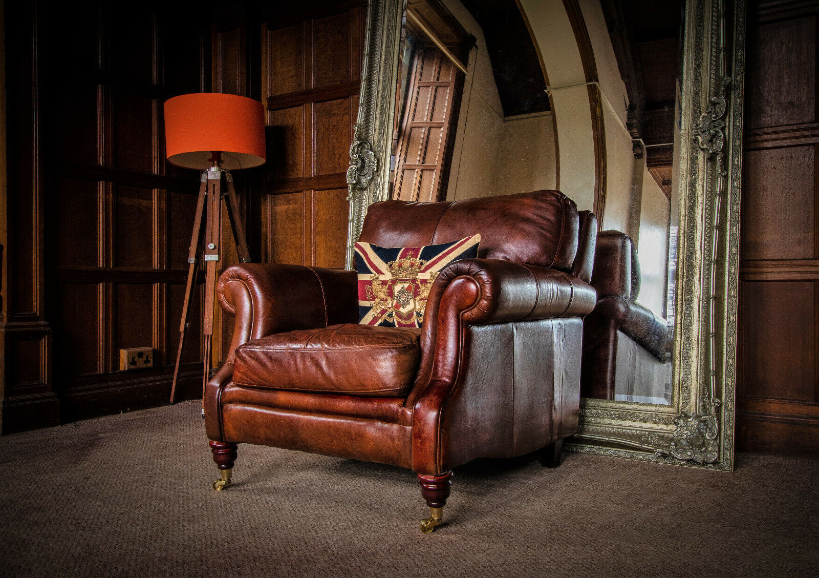 Victorian Style Chestnut Tan Brown Leather Chesterfield Club Armchair 2 of Pair