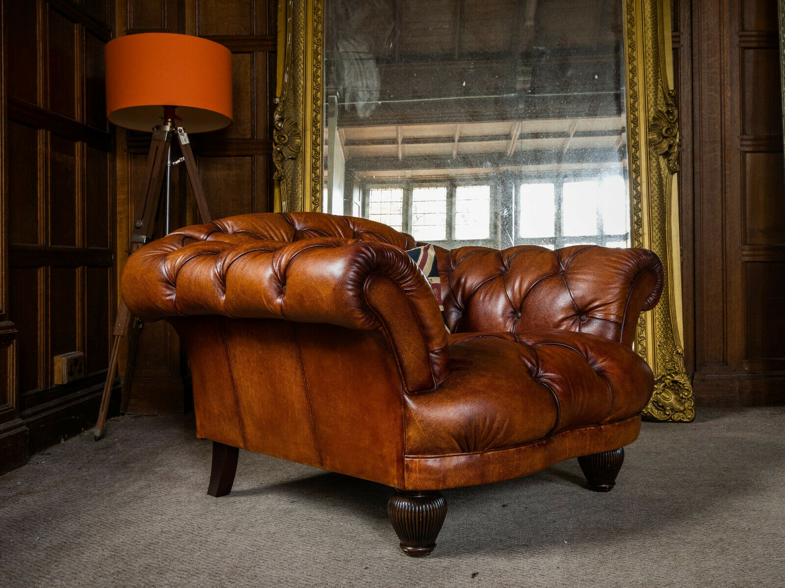 Tetrad Oskar Antique Tan Leather Deep Button Chesterfield Club Armchair