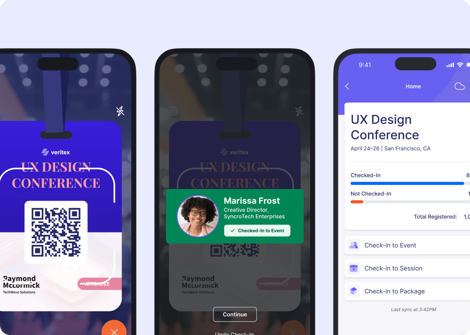 Multiple screens of check-in on a mobile app