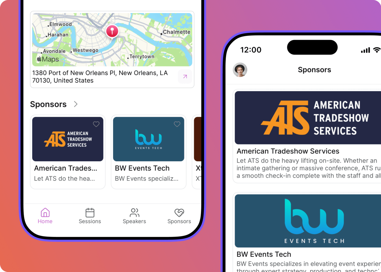 Examples of how you can highlight your sponsors in the Swoogo Go Attend mobile app for events