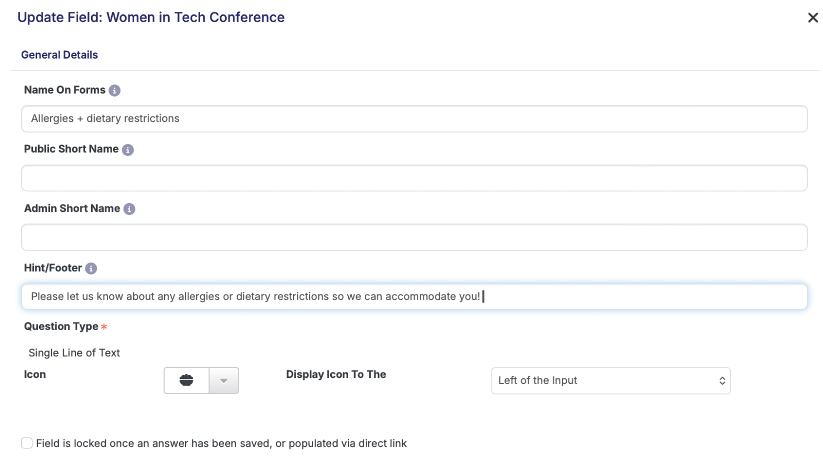 Identity and logistics questions for your event registration form