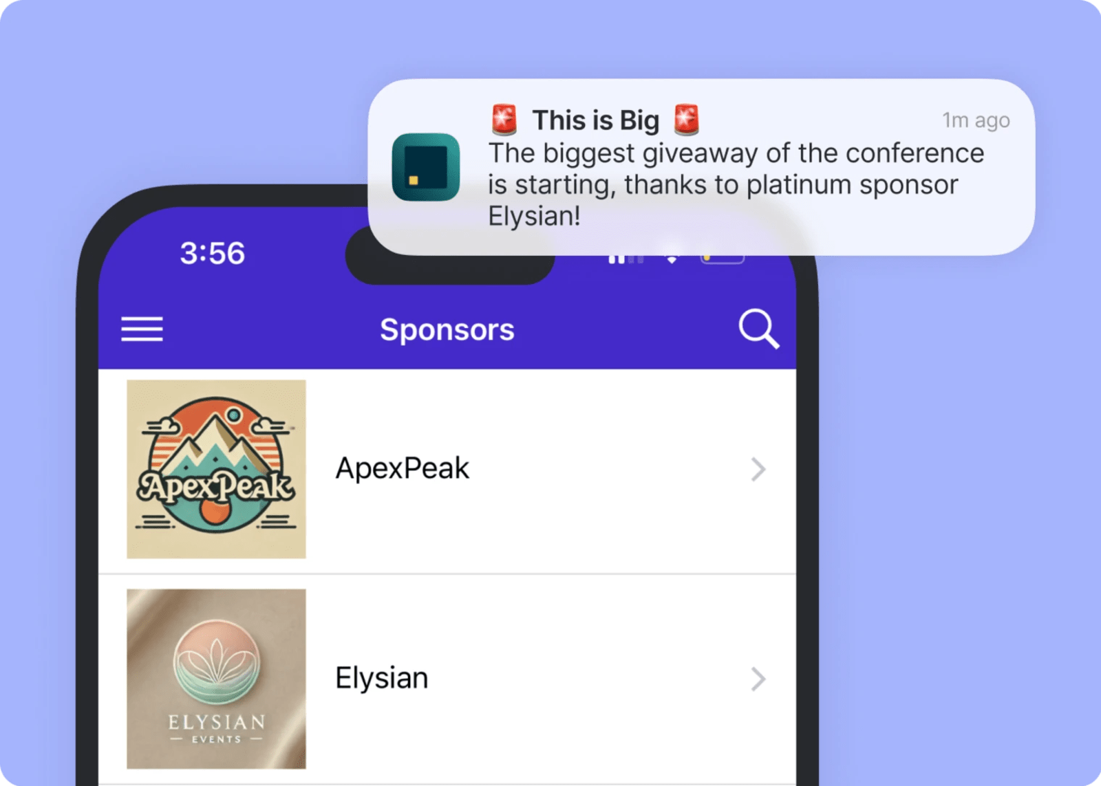  Swoogo mobile event app featuring sponsor profiles and in-app sponsor promotion.